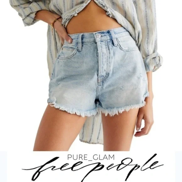 NEW FREE PEOPLE shorts denim distressed 25 - Picture 6 of 6